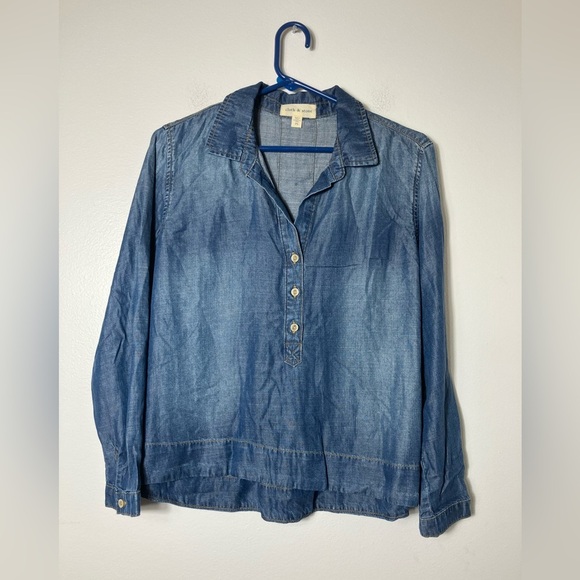 Anthropologie‎ Cloth & Stone Chambray Blouse Sz PS Blue Lightweight Tencell - Picture 1 of 8